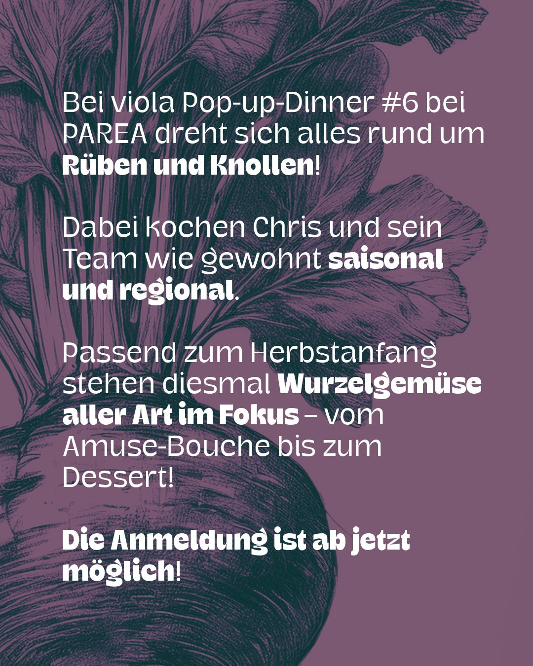 Reservierung: Viola Pop-up-Dinner | Rüben & Knollen | 07.11.2025 | 18:30 Uhr